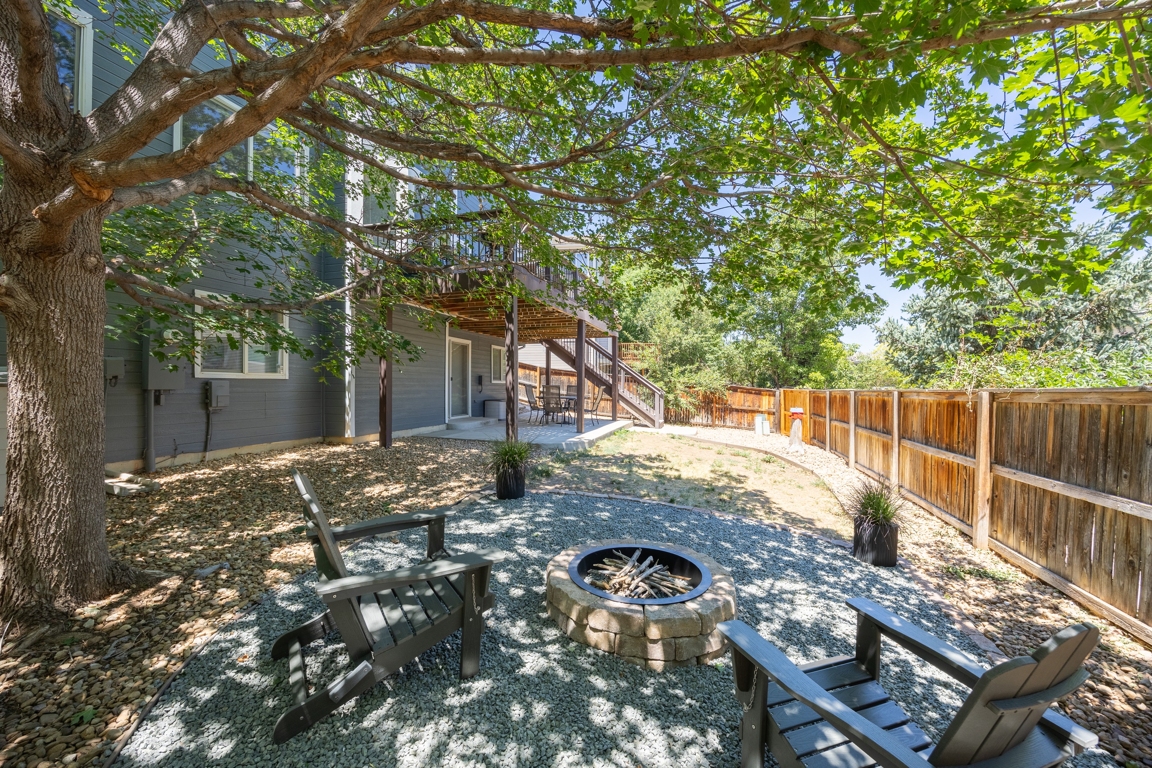 Backyard fire pit seating area