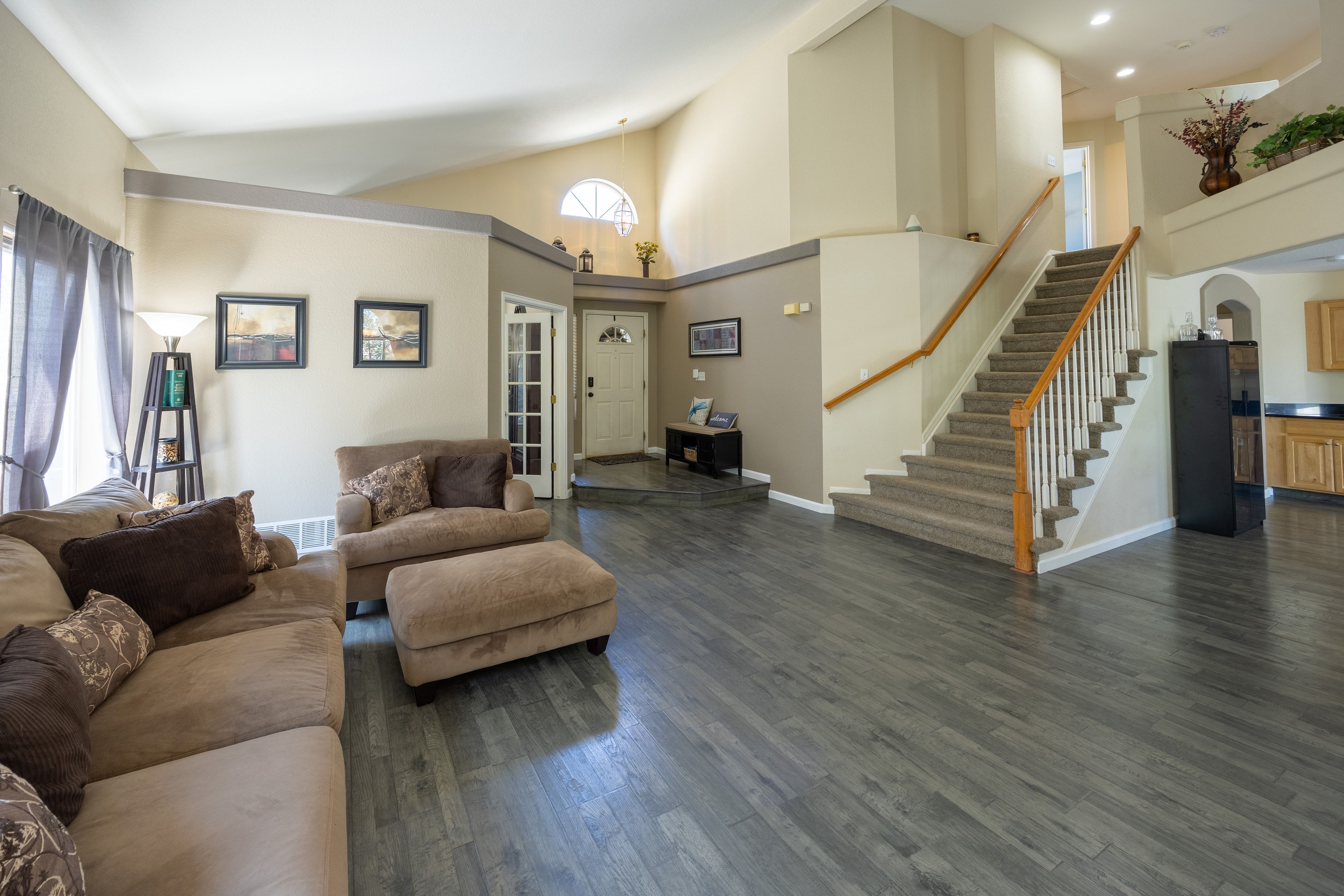 Living room with staircase